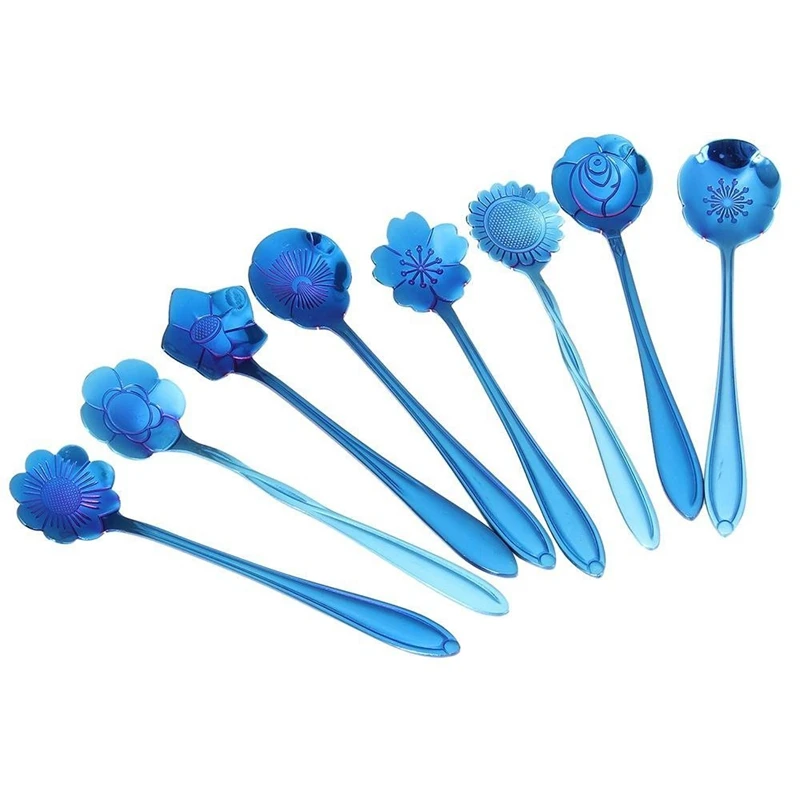 

opening promotion-Flower Spoon Set,Stainless Steel Teaspoon Colorful Coffee Spoon Tea Spoon Mixing Spoon Sugar Spoon, Set of 8