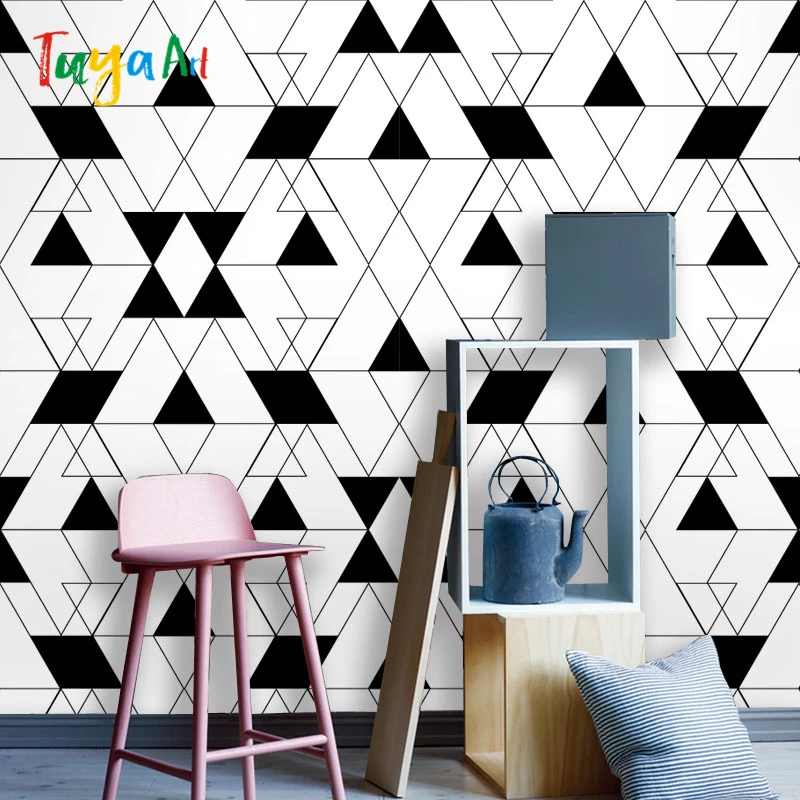 Cutom壁紙mural壁に卸売シンプルな黒と白幾何用オフィスリビングルームベッドルームmural壁紙 Paper Mural Wall Paper Muralmural Wallpaper Aliexpress