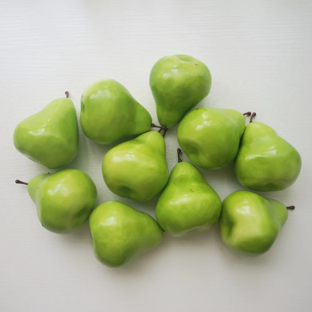 MOOCHUNG 10pcs Green Artificial Pears Lifelike Simulation Foam Pear Fake Fruit Home Decoration Photo Props House Kitchen Decor