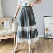 Модные женские плиссированные юбки женские кружевные юбки в стиле пэтчворк женские длинные плиссированные юбки