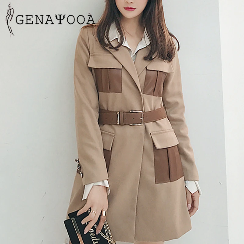 

Genayooa High Quality Luxury Blazer Women 2019 Sashes Women Jacket Autumn Winter Khaki Womens Long Jackets Coats Female
