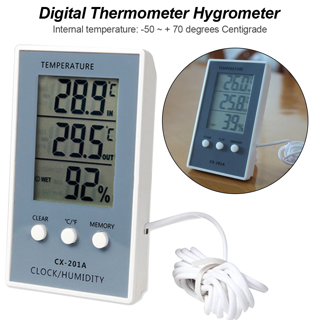 

LCD Digital Weather Station Thermometer Hygrometer In/Out Temperature Meter Indoor Humidity Meter with Temperature Sensor