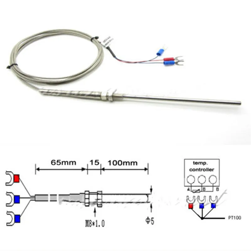 

NEW Stainless Steel Shield Probe Tube RTD PT100 Temperature Sensor With 3 Cable Wires For Temperature Controller Wholesale