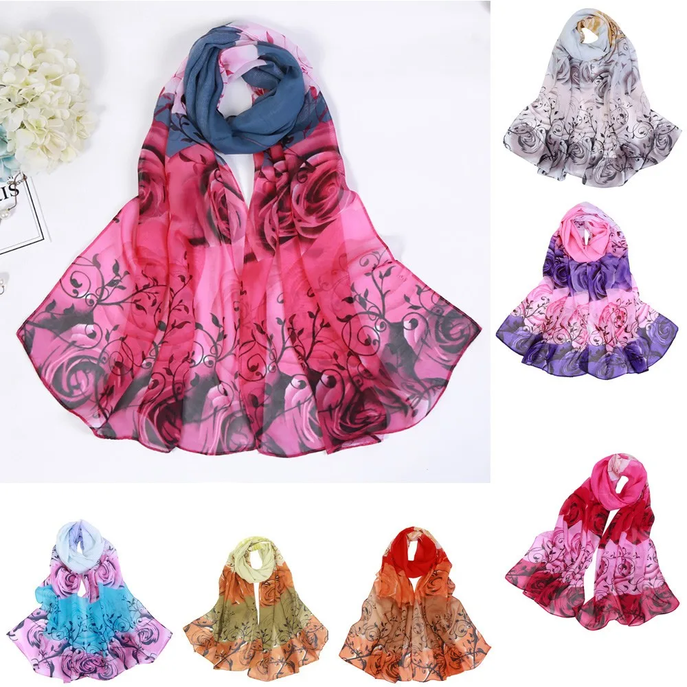 

Women Flowers Printing Scarf Retro Female Multi-Purpose Shawl Striped Scarf Beach Stoles Hijab Bandage Bufanda Wholesale