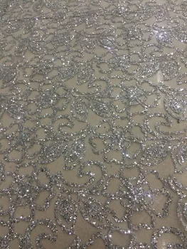 

new design french net lace fabric glued glitter SH-038 african Tulle lace for nice dress