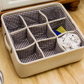 

DINIWELL Thicken Cotton And Linen Storage Basket 9 Grid Household Organizer Underwear Sock Sundries Storage Box