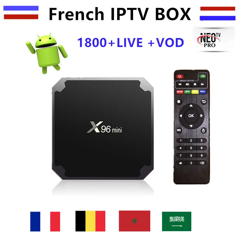 Французский IPTV X96 Мини Android 7 1 Смарт ТВ коробка 2G 16G 1G 8G + 1800 NEOTV арабский Beigium Марокко
