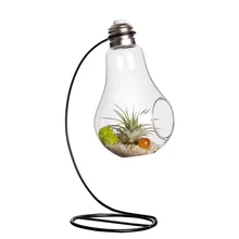 Mkono Air Plant Terrarium Airplants Glass Vase Succulent Hanging Container Table Plants Planter with Metal Stand, Bulb shape