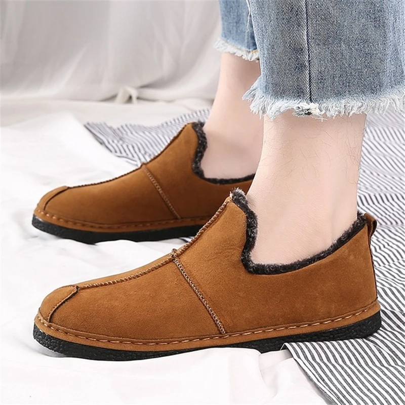 

2018 winter new men's shoes snow boots loafers suede flock warm plush ankle Plus velvet to keep warm men cotton shoes