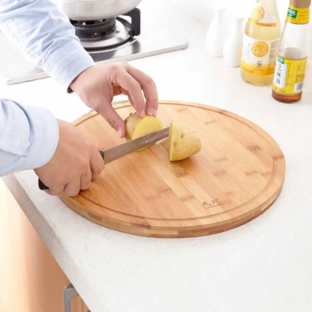 

Thicken Large Chopping Block Wooden Round Fruit Cutting Board Kitchen Bamboo Rectangle Hangable Cutting Board Kitchen Accessory
