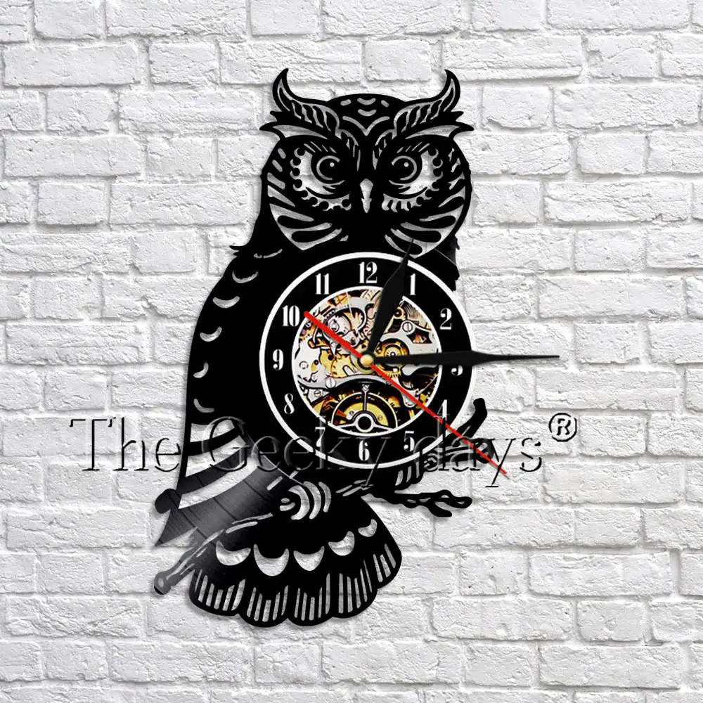 

Night Owl Vinyl Record Wall Clock 3D Time Clock Creative Hanging Animal Watch Clocks Modern Design For Living Room Decor