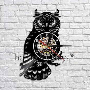 

Night Owl Vinyl Record Wall Clock 3D Time Clock Creative Hanging Animal Watch Clocks Modern Design For Living Room Decor