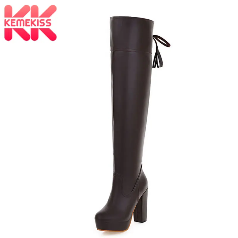 

KemeKiss Size 34-48 Women Over Knee Boots Female High Heel Platform Botas Fashion Round Toe Winter Shoes Big Size Footwear