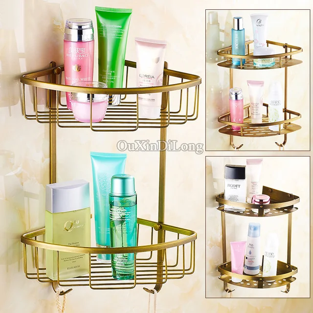 European Antique Wall Mounted Pure Br Vintage Bathroom Shower European Antique Wall Mounted Pure Br Vintage Bathroom Shower Shampoo Shelf Basket Holder Single Layer