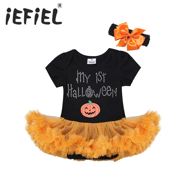 2017 newborn infant baby girls kids my 1st halloween romper with headband outfit for birthday party