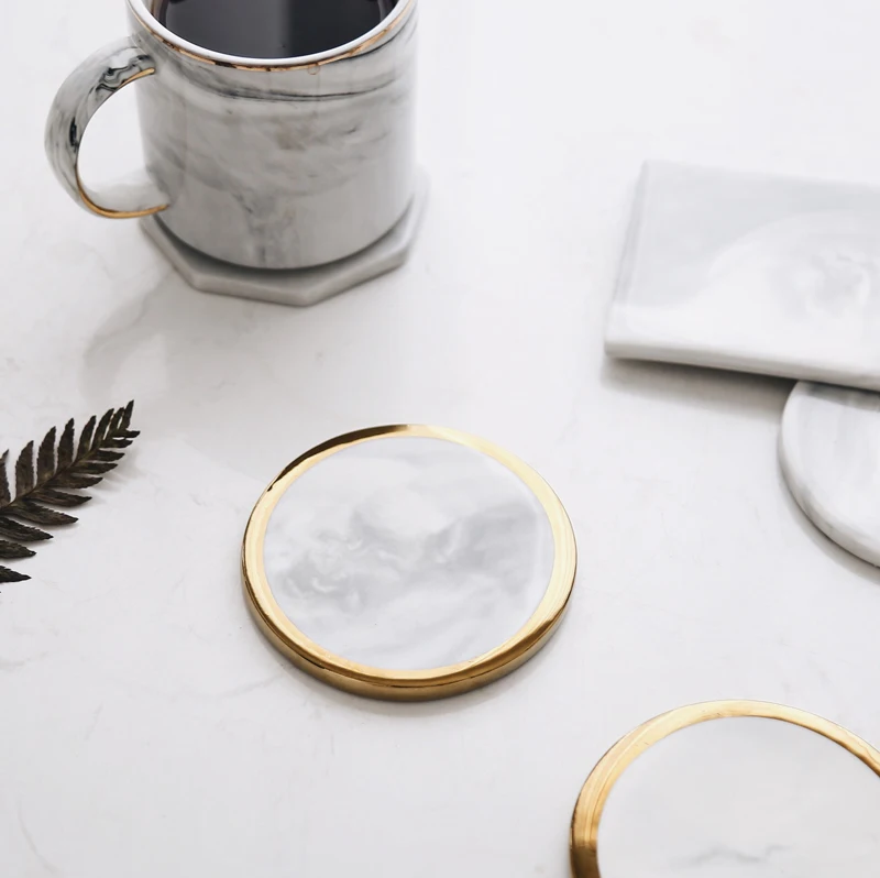 Мраморные керамические накладки в скандинавском стиле Позолоченные Coaster креативный изоляционный коврик чайный кофе коврик для посуды