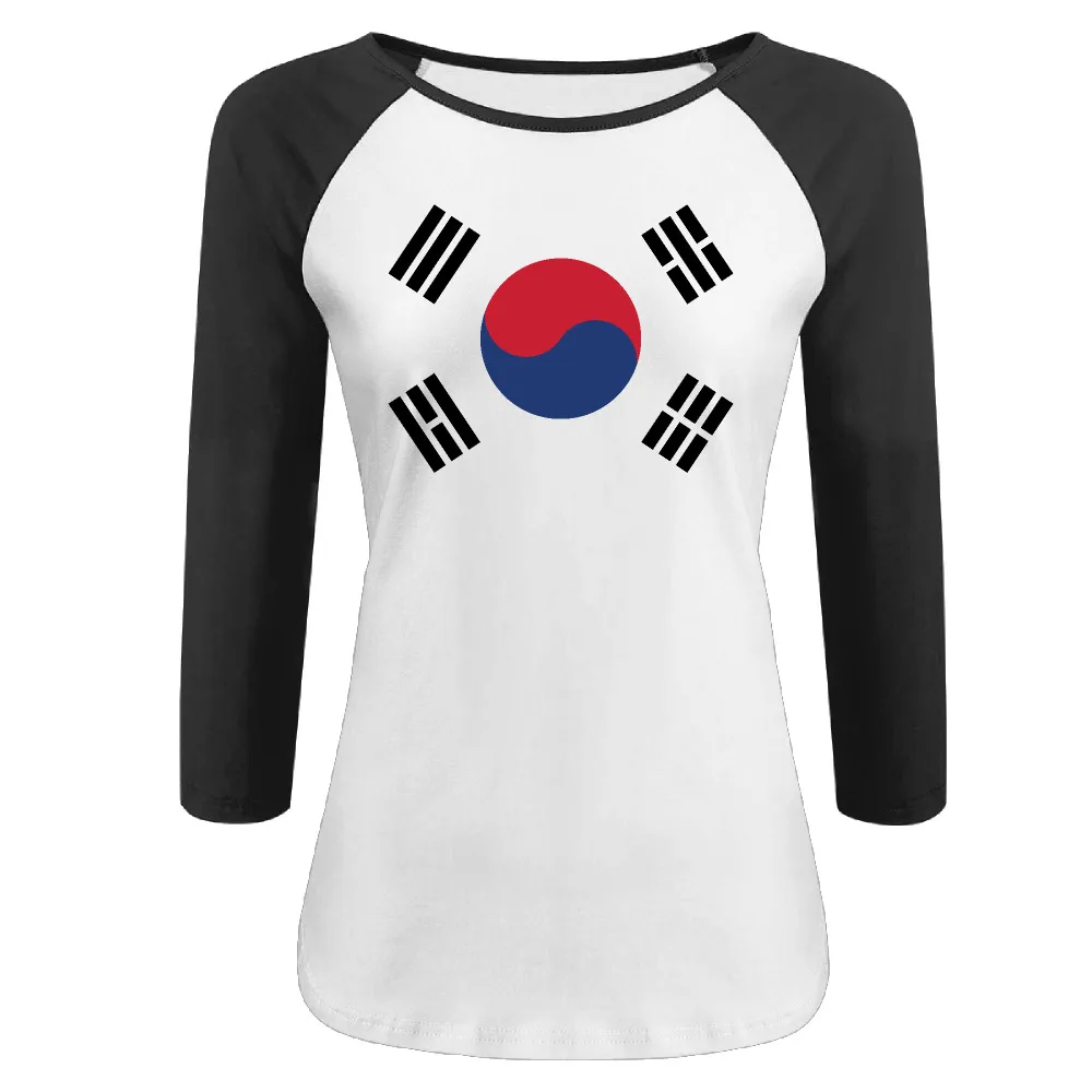 South Korea Flag O Neck womens 3/4 Sleeve Raglan Baseball T Shirt cool for female | Женская одежда