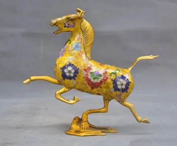 

wedding decoration 8" Old Chinese Feng Shui Bronze gilt Cloisonne Enamel Bird Horse Animal Statue
