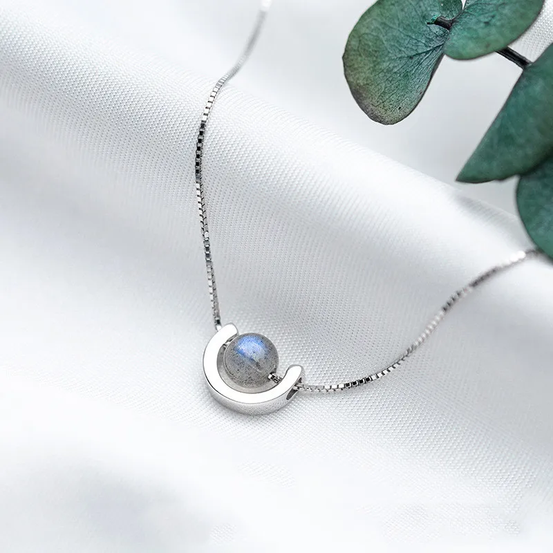 PONYKISS трендовый 925 Серебряный с лунным камнем u-образный кулон нежное ожерелье аксессуар для женщин вечерние Подарок на годовщину