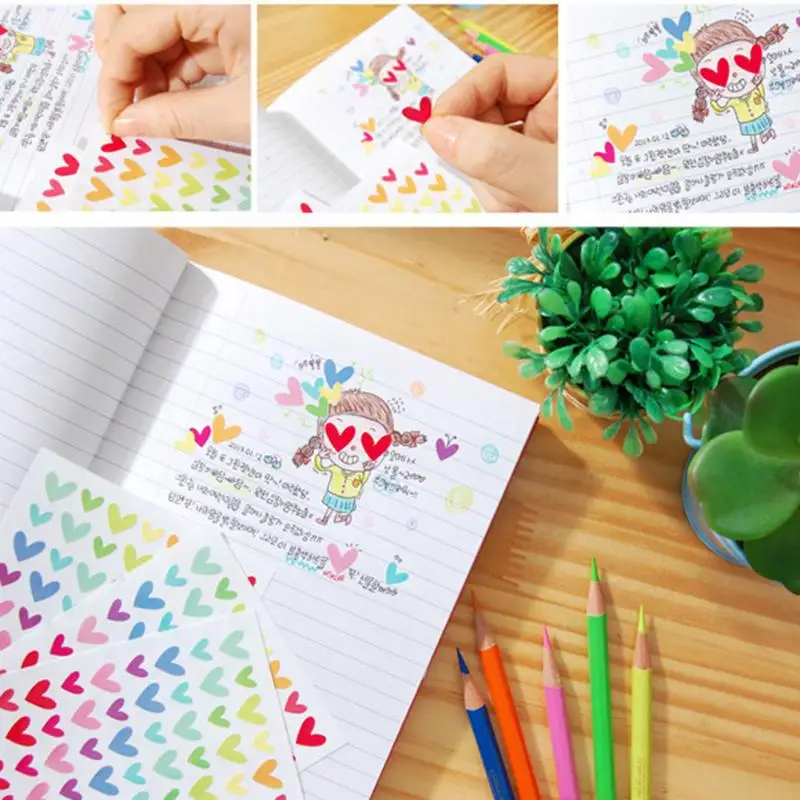 

VODOOL 6 Sheet Colorful DIY Photo Album Sticker Love Heart Star Round Circle Rainbow Kids Stationery Diary Scrapbook Stickers