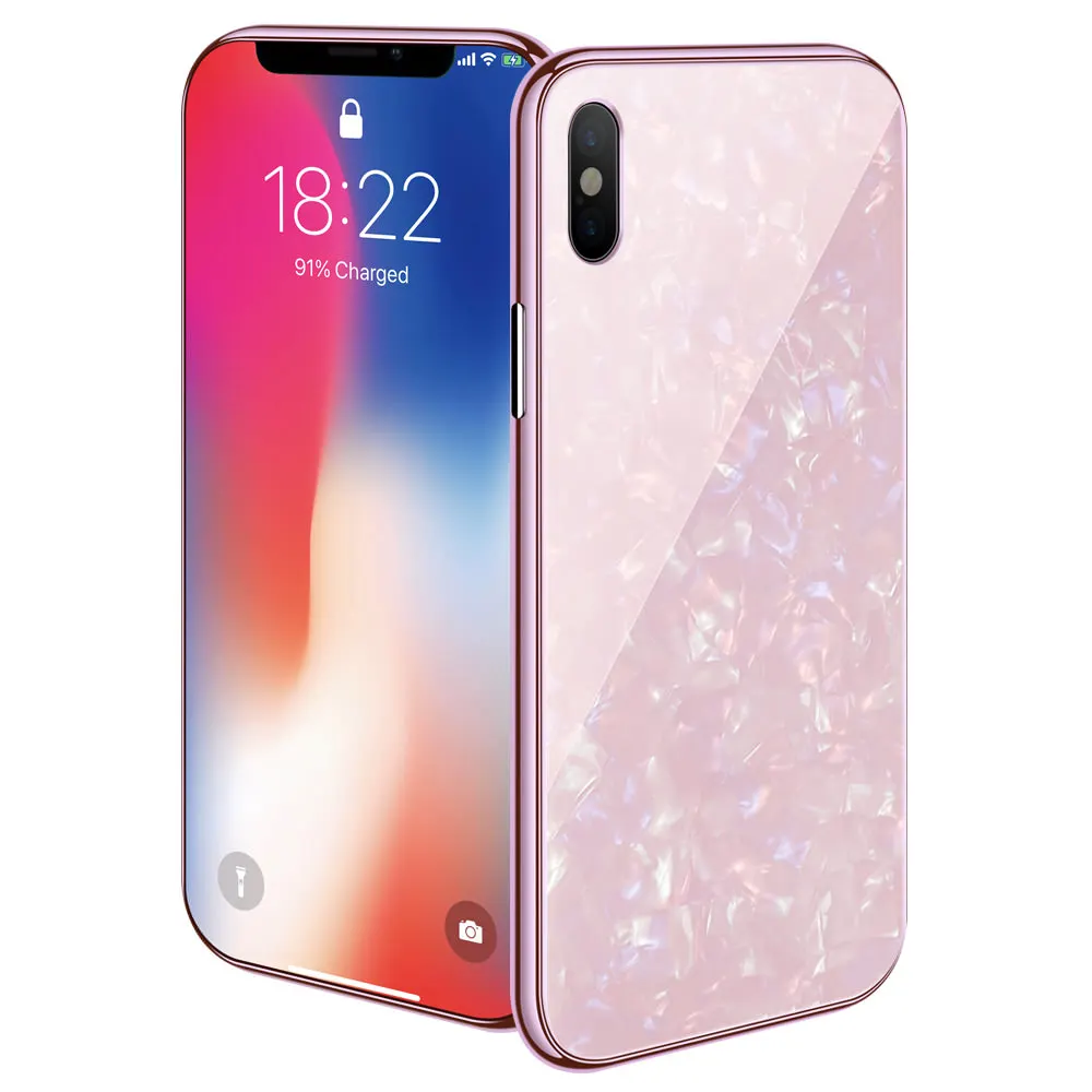 

L-FADNUT Toughened Film Electroplated Case For iPhone X Slim Back Shell Pattern 360 Screen Protector Shockproof Magnetic Fundas