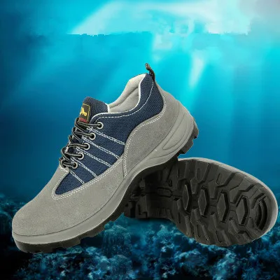

Blue net tamper-proof stab-resistant penetrating PU solid bottom leather surface safety labor insurance work shoes