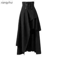 Готический панк Викторианский Черный юбки для женщин осень зима бандажная длинная Макси юбка Уличная Высокая талия jupe longue femme SKT052