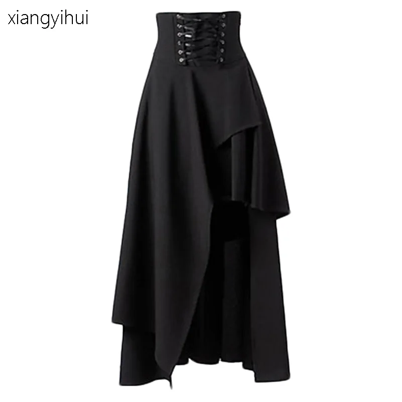 

Goth Gothic Punk Victorian Black Skirts Women Autumn Winter Bandage Long Maxi Skirt Street High Waist jupe longue femme SKT052