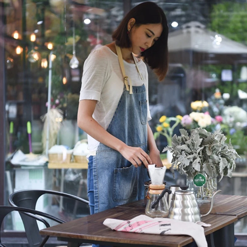 Apron for Women Denim Cowboy Family Matching BBQ Senior Cotton baking Bib Kitchen Men cooking Waitress Apron for man