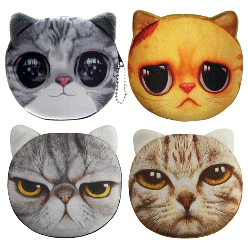 2016 New Cartoon Coin Wallet For Children 3D Cute Cat Face Coin Purse Female Money Storage Pouch Women Zipper Coin Bag