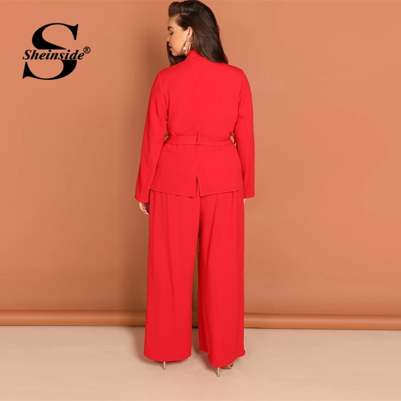 Sheinside زائد حجم حقق طوق سترة و فستان أطفال مع سروال داخلي مكتب السيدات أنيقة الفيروز مزدوجة الصدر سترة 2 قطعة مجموعة