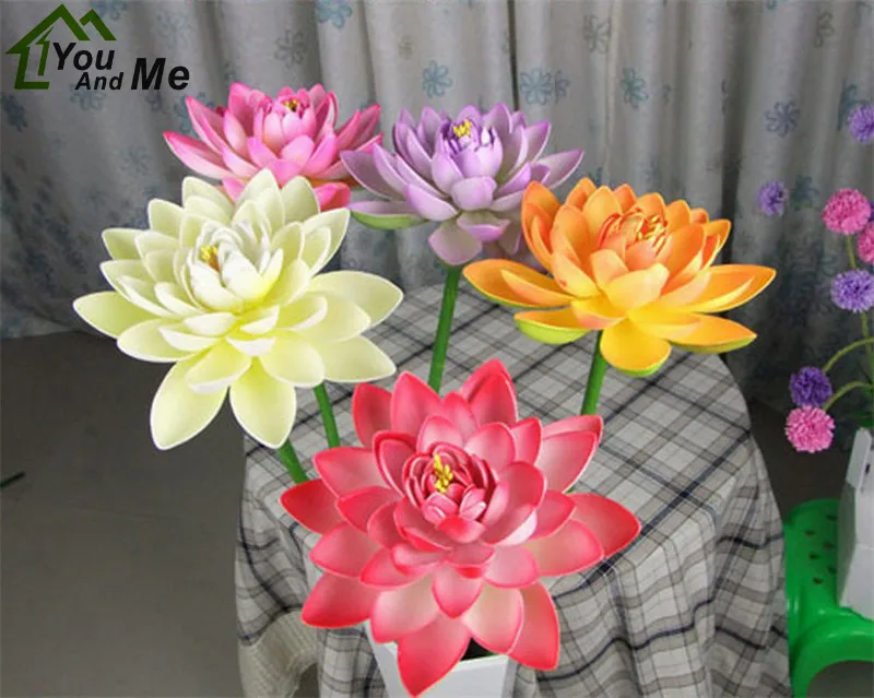 1Pc 16cm Artificial EVA Lotus Flower With Long Stem