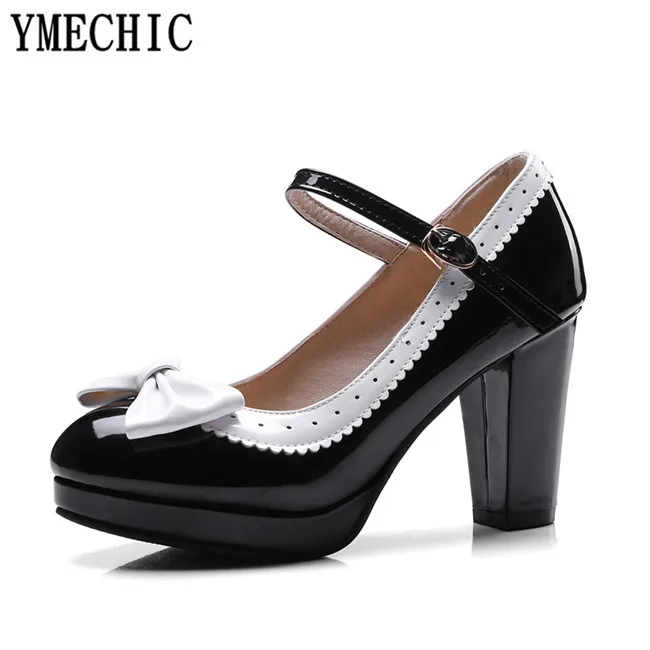 Туфли лодочки YMECHIC 2018 женские на высоком каблуке с бантом бабочкой Мэри Джейн