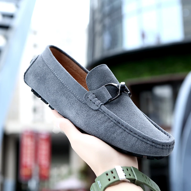 Véritable Chaussures Black Homme Sur Italien En Bateau Plein Chaussure Mocassins Hommes Décontractées Glissement Pour Daim Mens blue Cuir gray Air 8YpwTRq