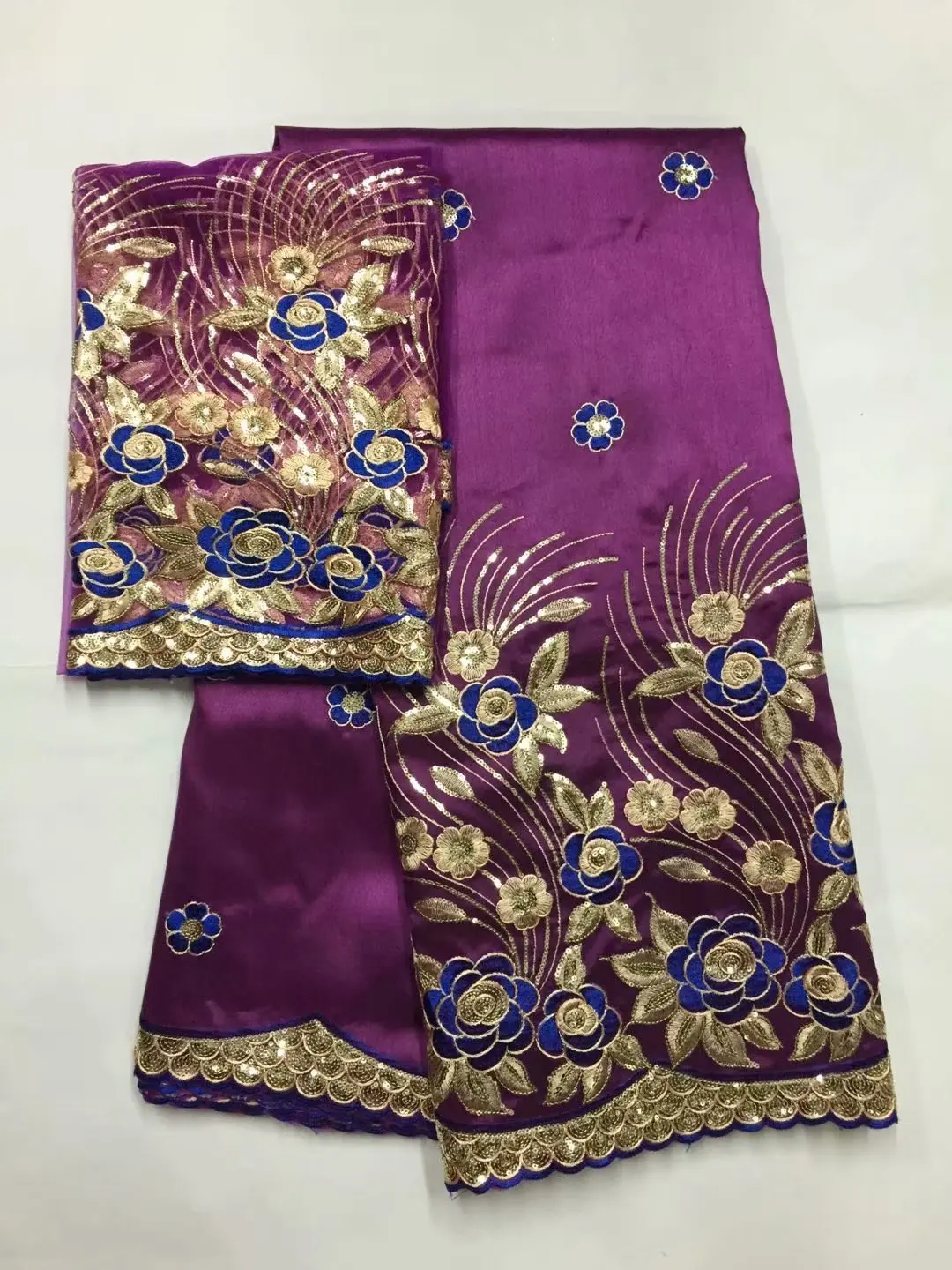 

2018 Lovely Purple French African George Lace Fabric Good Quality Indian George Lace Fabric With Blouse For Wedding Dress