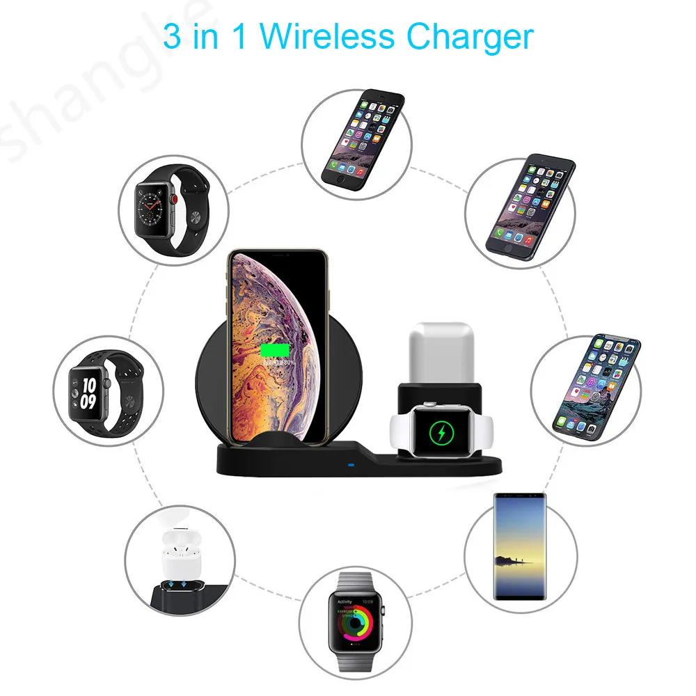Wireless Charger Stand for iPhone AirPods Apple Watch, Charge Dock Station Charger for Apple Watch Series 4/3/2/1 iPhone X 8 XS