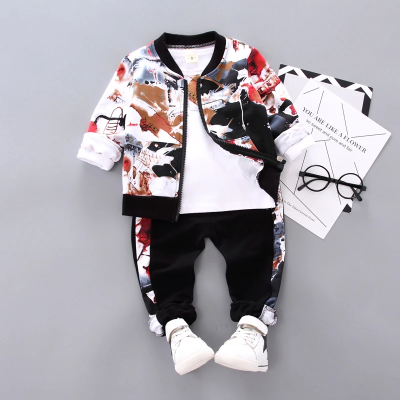 

Children Boys 2019 New Spring Autumn Clothign Set Casual White Long Sleeve T-shirt+caot+pants 3pcs Little Boys Tracksuit