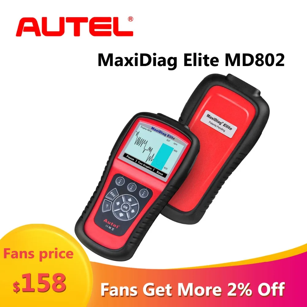 

Autel MaxiDiag Elite MD802 OBD2 Scanner Car Diagnostic Tool Code Reader Engine ABS Airbag SRS Engine EPB Automotive Code Reader