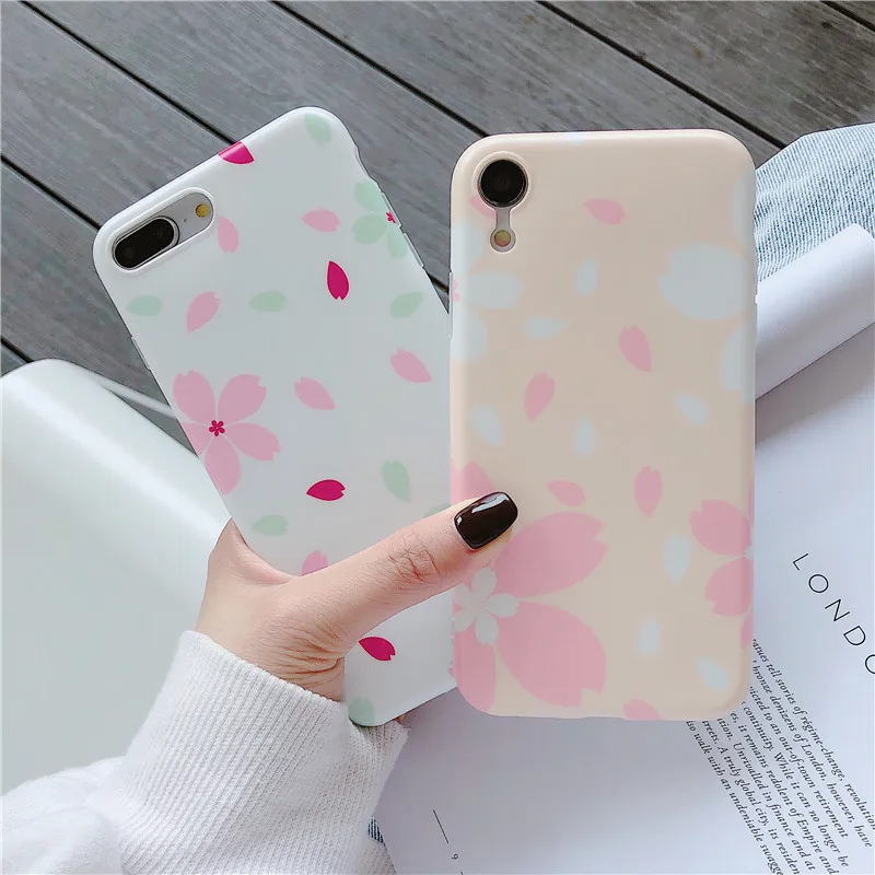Розовый kawaii японский Вишневый цветок лист чехол для телефона iphone X XR XS Max