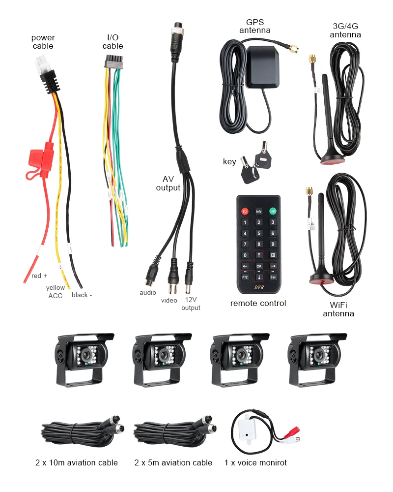  En línea 4CH H.264 Disco Duro HDD 4G GPS Wifi coche grabadora móvil Dvr Kit con 4 piezas coche al a
