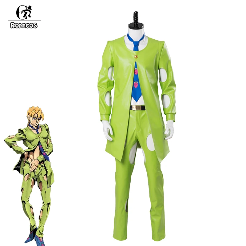 

ROLECOS Anime JoJo Bizarre Adventure Cosplay Costume Pannacotta Fugo Cosplay Costume Green Trench Full of Sets for Men Costume