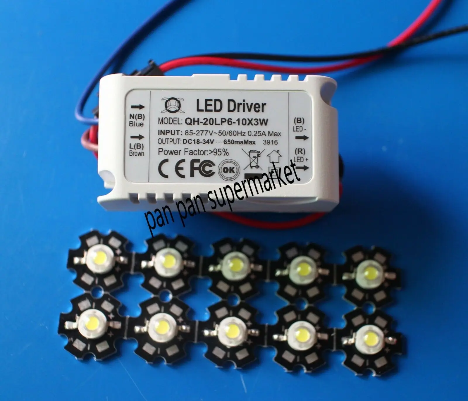 

10pcs 3W White 6000K 3500K 4000K 10000K 20000K 30000K led chip and with 1pcs 6-10x3W led driver for DIY