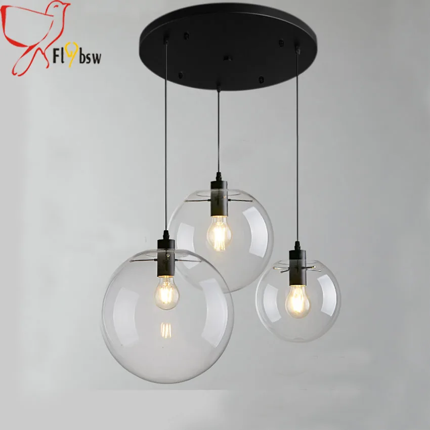3 heads Modern brief Glass Ball pendant Lamp,clear glass Hanging Lamp