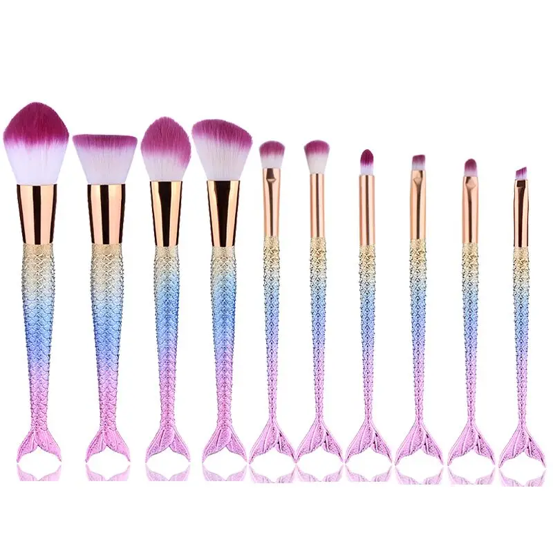 10pcs Mermaid Makeup Brush kits Cosmetic Make up Brushes Powder Concealer Foundation eyeliner eyeshadow Brush sets