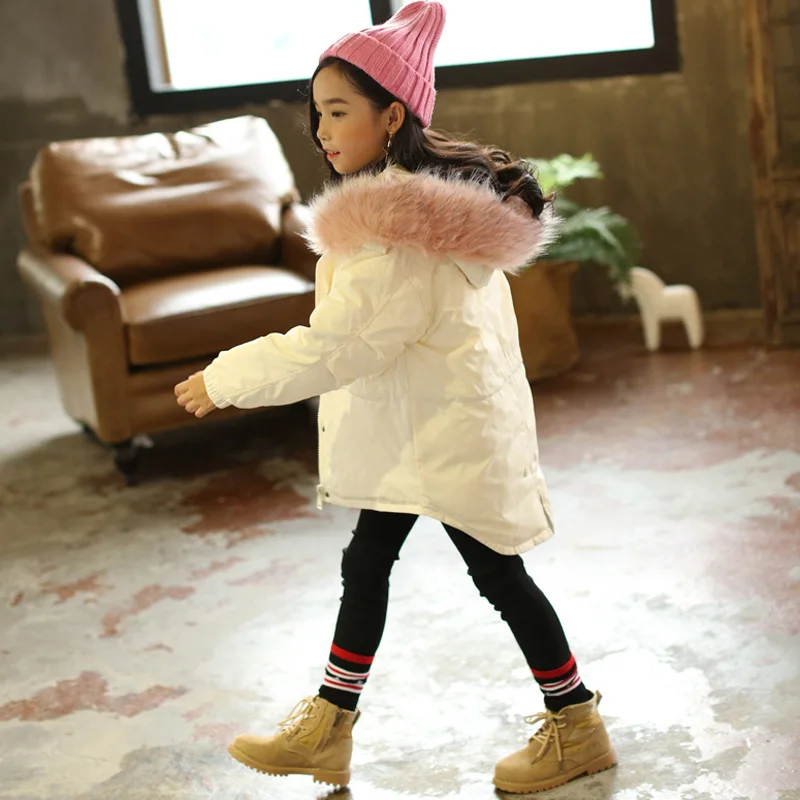 

New 2019 Fashion Winter Baby Girls Warm Clothes Kids Thicken Jacket Hooded Fur Collar Long Down Coats For Teenage LZ383