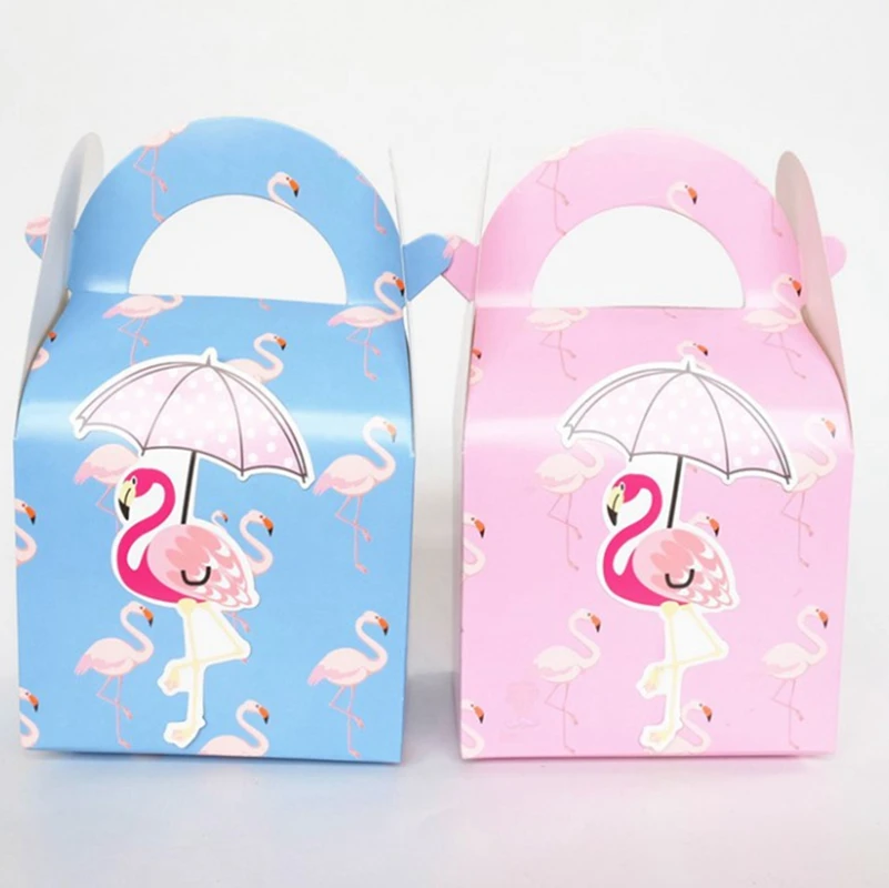 

6pcs Cartoon Flamingo Candy Bag Kids' Birthday Party Decorations Paper Gift Boxes For Guest Baby Shower Supplies