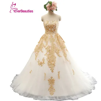 

Wedding Dress Ball Gown Real Pictures Gold Appliques Sweetheart Lace Sexy Wedding Dress 2018 Robe De Mariage