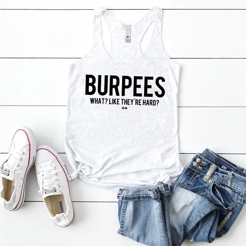 Жилетка Burpees What Like The Hard Tank Tops Женская Цветочная Спортивная футболка для тренировок Новая повседневная льняная майка без рукавов