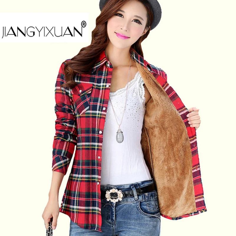 2015 New Europe America Fashion Women S Autumn Winter Warm Cotton Long Sleeved Shirt Slim Ladies
