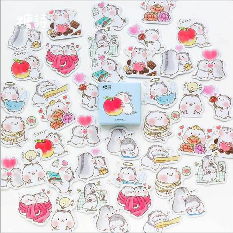 

45 Pcs/Box Cute Cartoon Animal Hamster Baby Paper Sticker Kawaii Decoration DIY Album Diary Scrapbooking Label Stickers